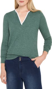 NZT by NIC+ZOE Cozy Double Layer Split Neck Top