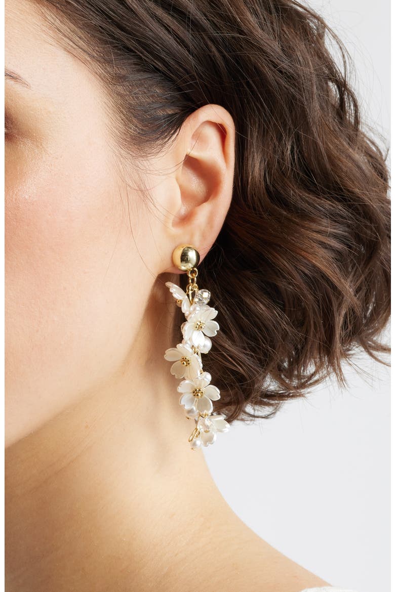Floral Cascade Linear Drop Earrings, Alternate, color, WHITE- GOLD
