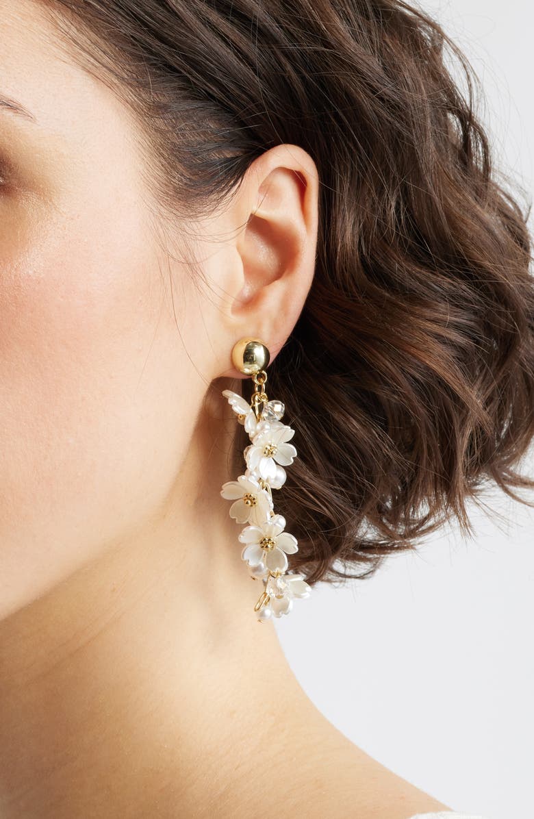 Nordstrom Floral Cascade Linear Drop Earrings, Alternate, color, White- Gold