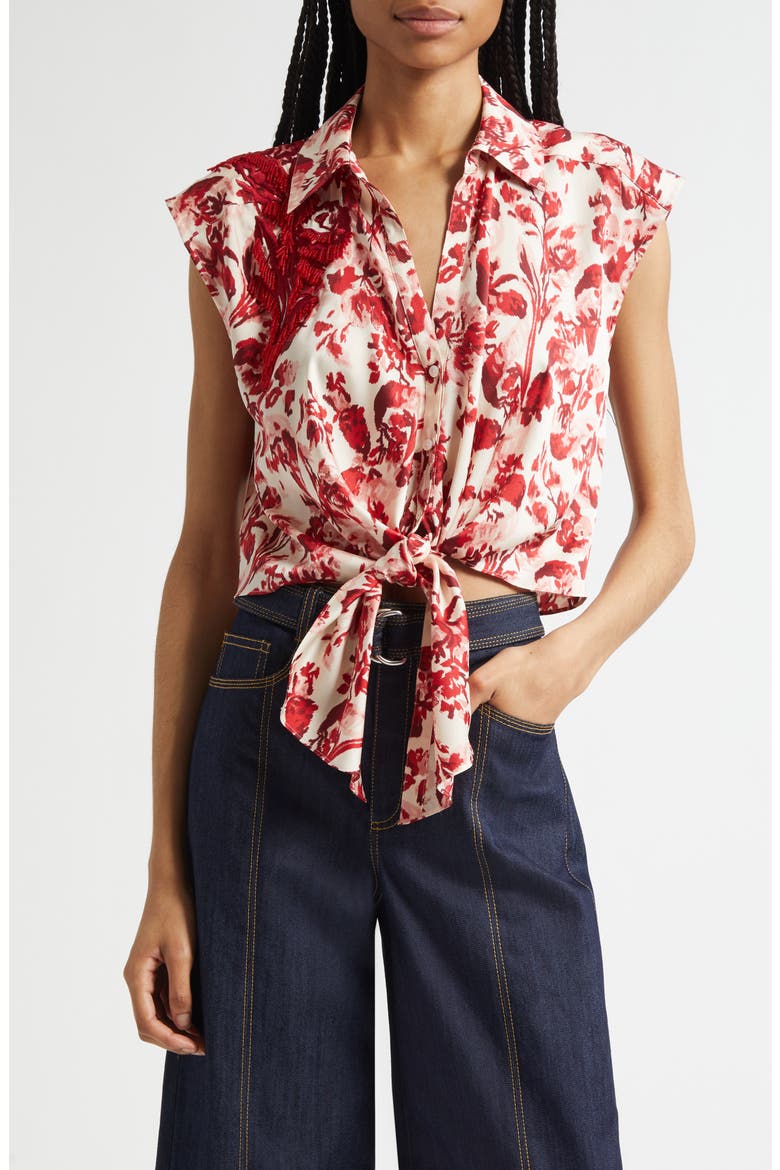 Floral Ribbons Sleeveless Shirt, Main, color, CHERRY ROSE MULTI