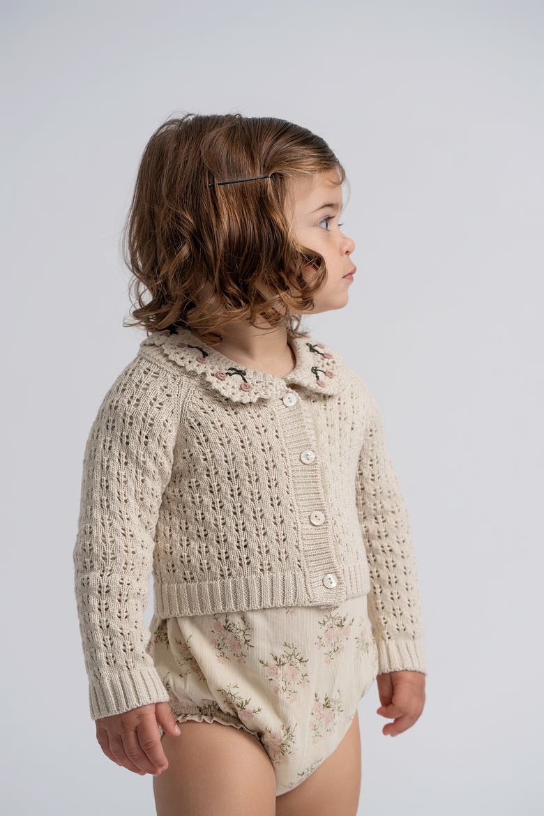 Flower Crochet Collar Corduroy Floral Bubble Romper, Alternate, color, Rose Cloud
