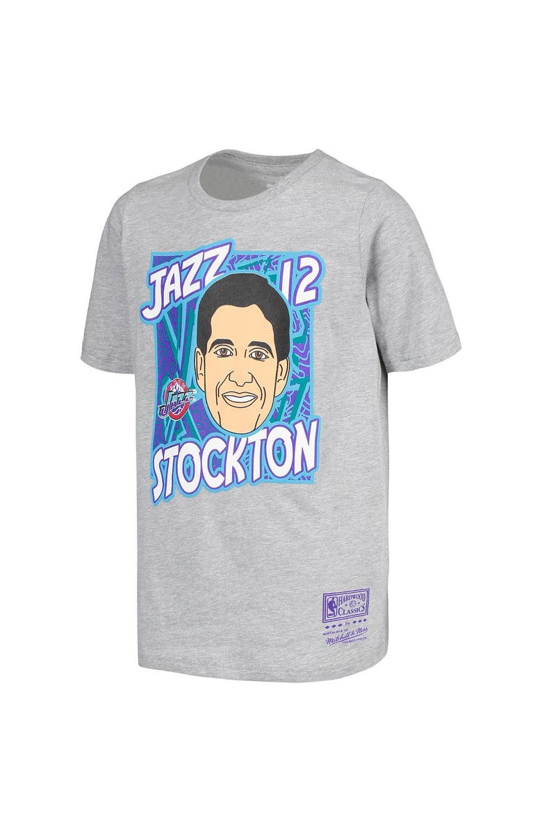 Mitchell & Ness Youth Mitchell & Ness John Stockton Gray Utah Jazz Hardwood Classics King of the Court Player T-Shirt, Alternate, color, Gray