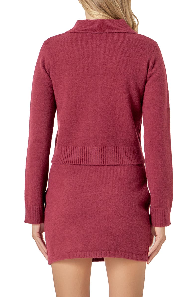 English Factory Collared Argyle Cardigan, Alternate, color, Burgundy/ Salmon