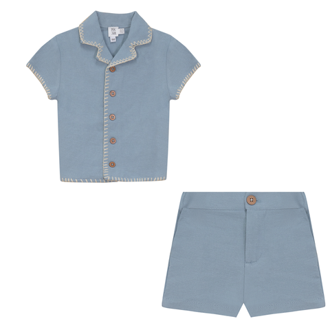 Boys Cotton-Linen Short Sleeve Shirt and Shorts Set