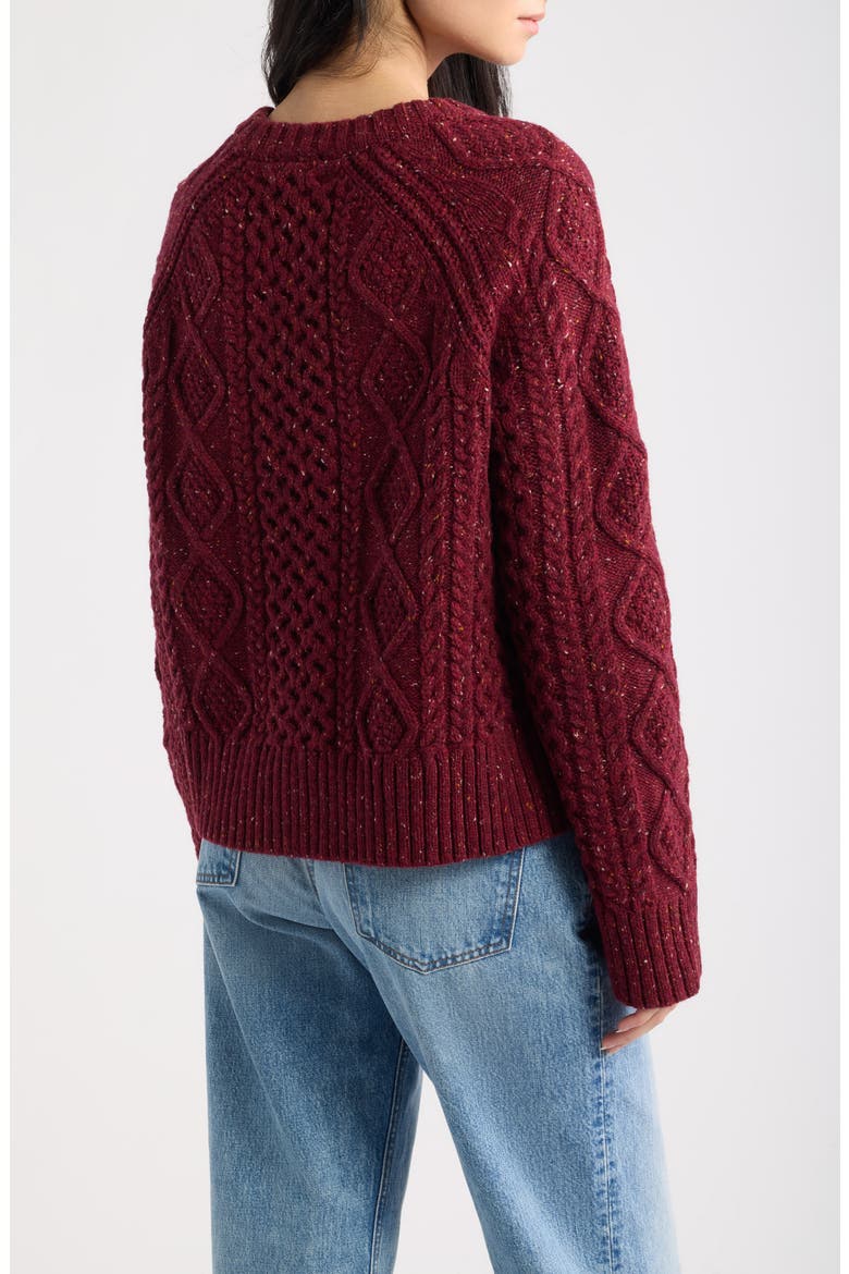 Fisherman Cable Knit Pullover Sweater, Alternate, color, WINE DONEGAL