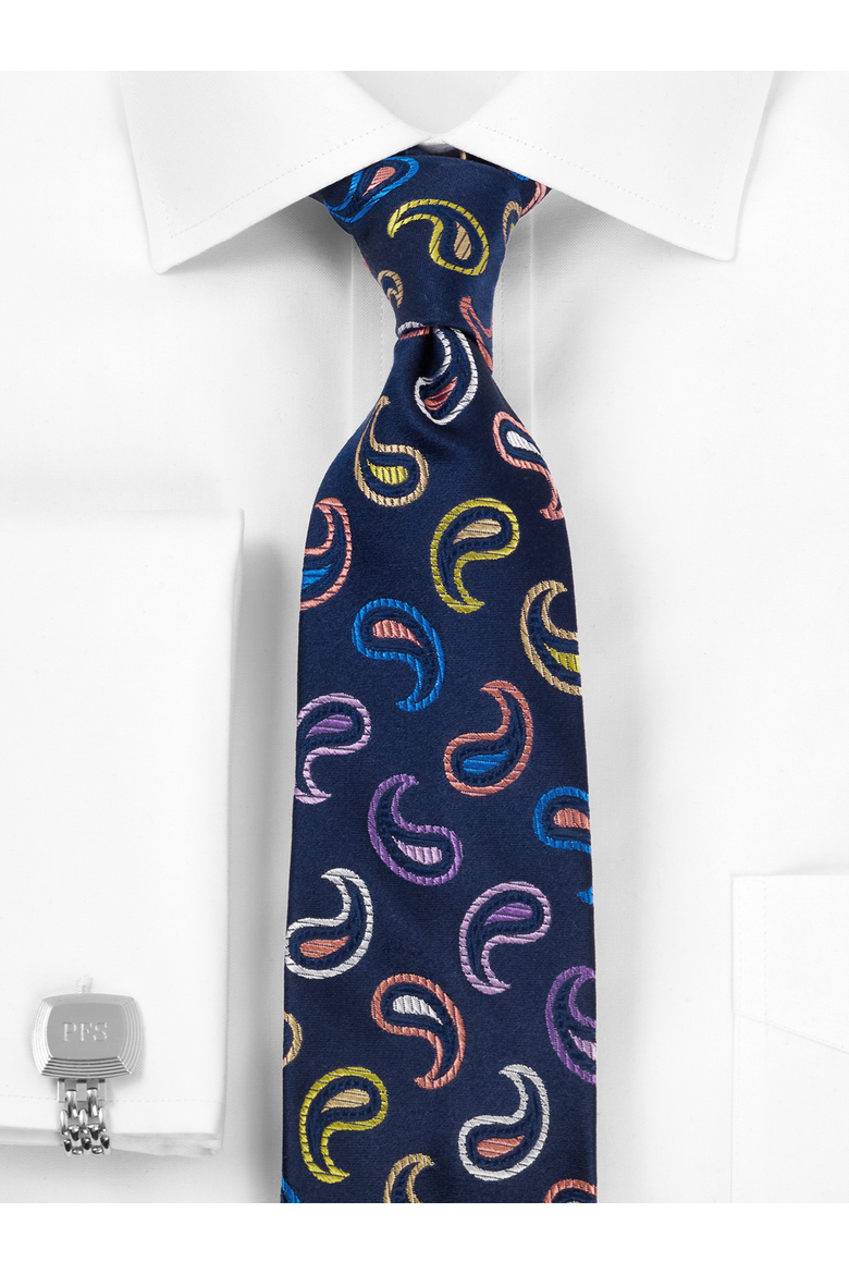 Patterned Woven Silk Tie, Alternate, color, Dark Navy Multi