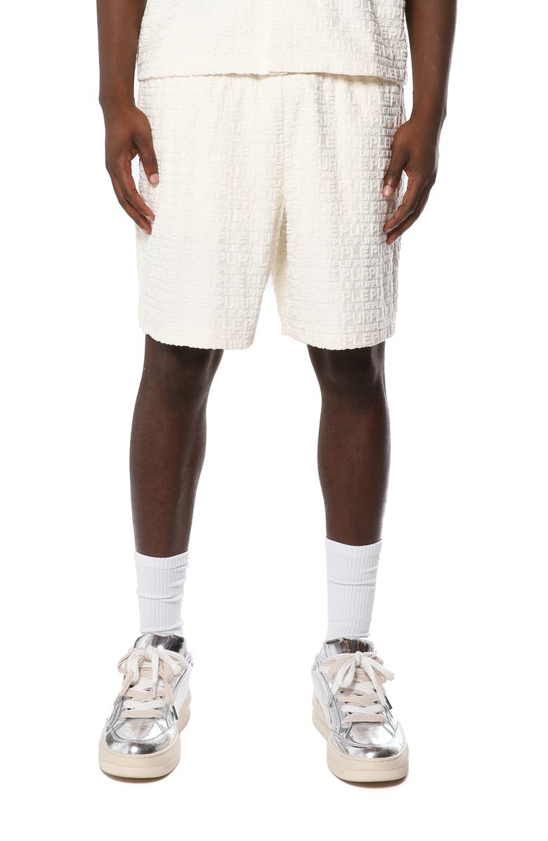 PURPLE BRAND Terry Cloth Jacquard Drawstring Shorts, Main, color, Off White