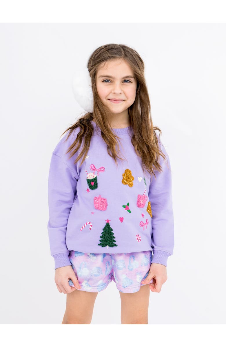 Preppy Goose Christmas Motif Applique Sweatshirt, Main, color, Lavender