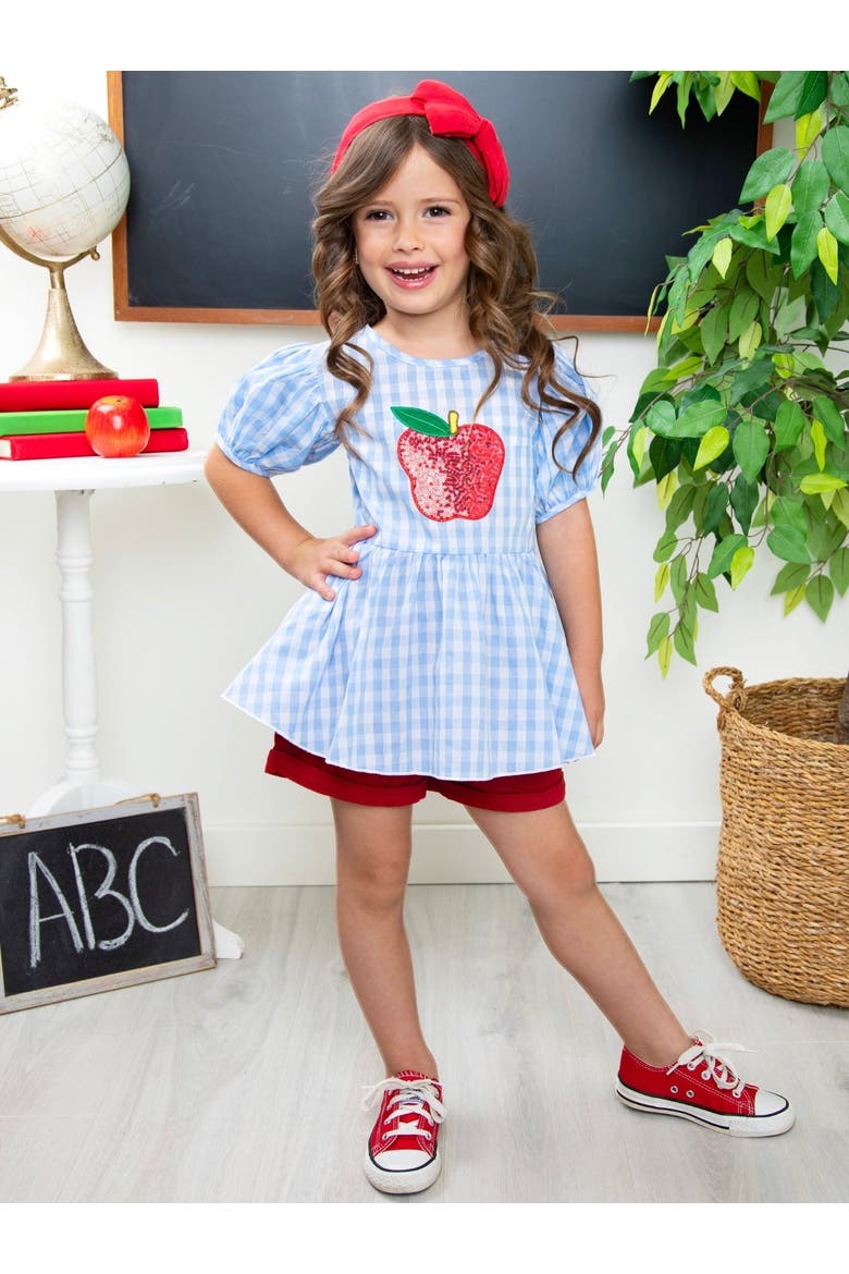 Sequin Apple Puff Sleeve Top & Red Short Set, Alternate, color, Red