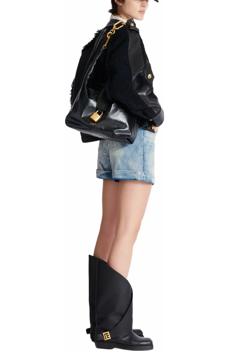 Balmain Sync Hobo Bag In Calfskin Leather, Alternate, color, Black