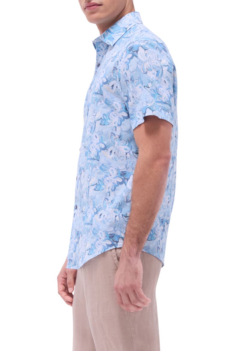 Orson Shaped Fit Cotton & Linen Camp Shirt, Alternate, color, TEAL