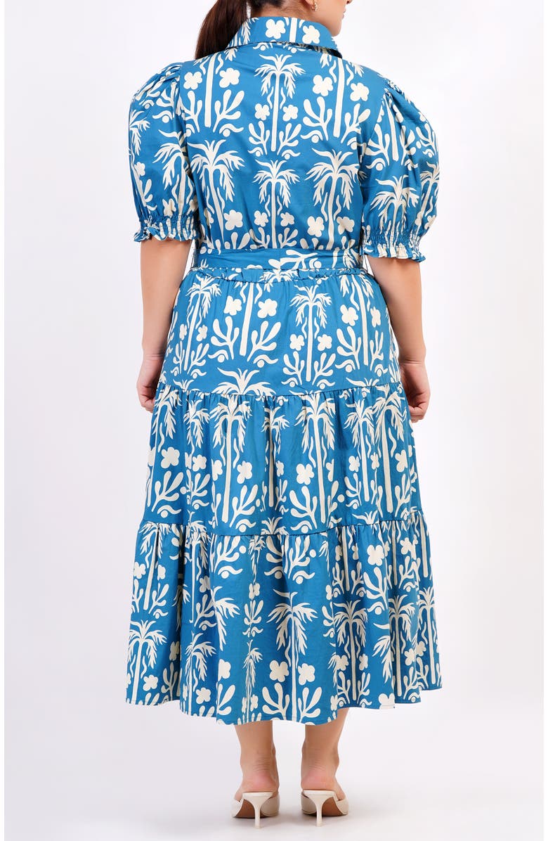 Leota Octavia Puff Sleeve Shirt Dress, Alternate, color, Teal With White Pattern