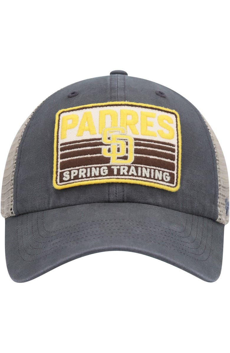 '47 Men's '47 Charcoal/Tan San Diego Padres Four Stroke Clean Up Trucker Snapback Hat, Alternate, color, 