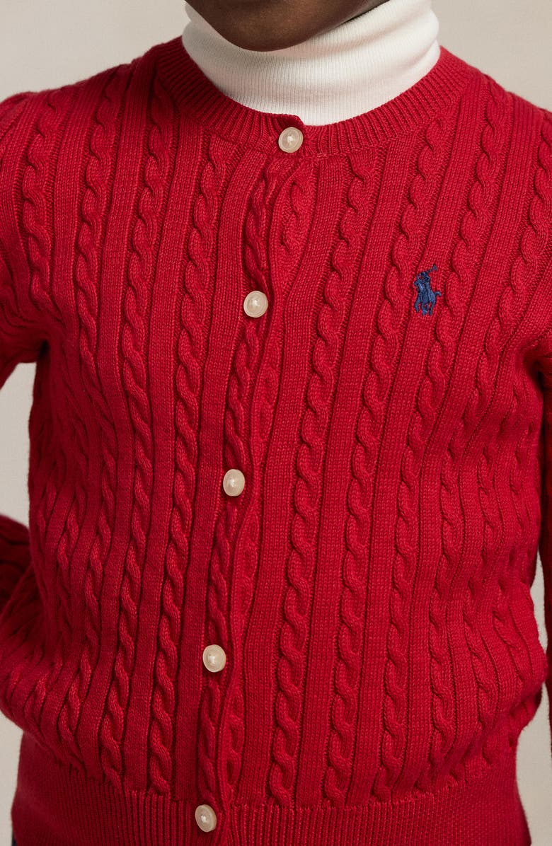 Polo Ralph Lauren Kids' Mini Cable Knit Cardigan, Alternate, color, Rl 2000 Red W/ Navy Pp