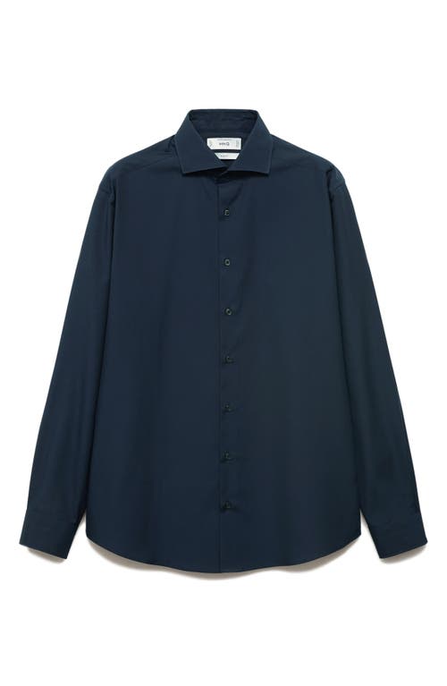 Mango Slim Fit Cotton Poplin Button-up Shirt In Blue