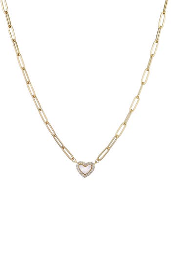 Adornia 14k Gold Plated Mother Of Pearl Mini Heart Chain Necklace In Gold