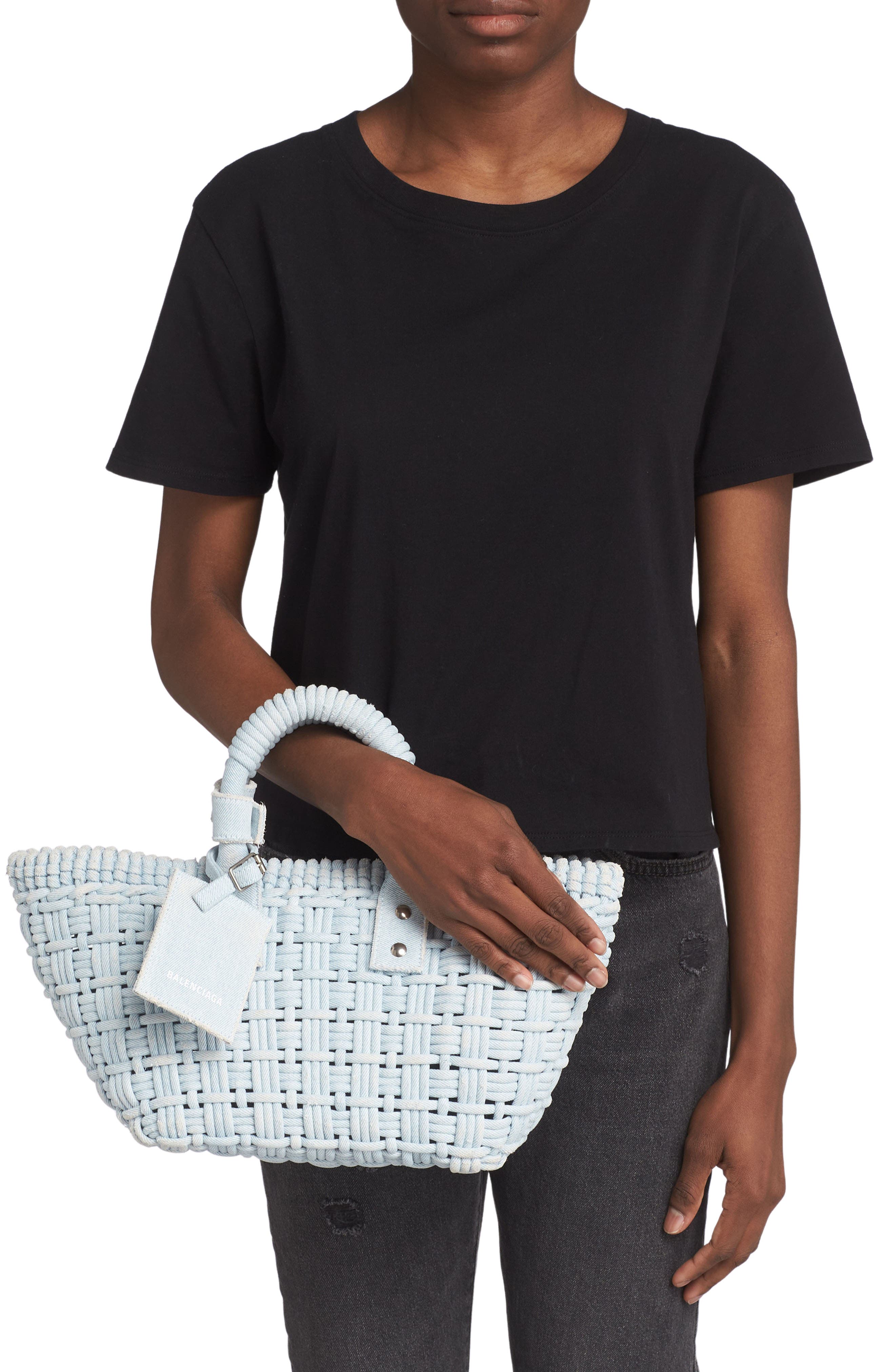 Balenciaga Extra Small Bistro Denim Basket Tote, Alternate, color, 
