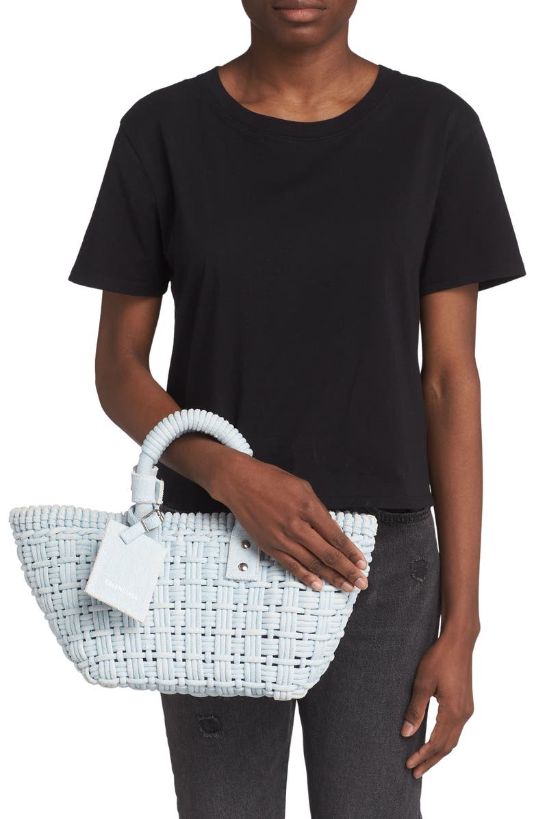 Balenciaga Extra Small Bistro Denim Basket Tote, Alternate, color,