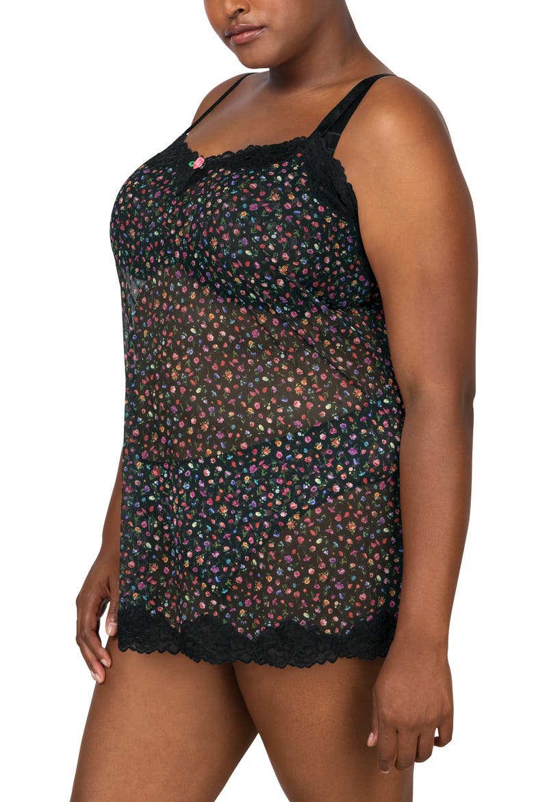 Ditsy Floral Sheer Lace Trim Chemise, Alternate, color, MEADOW DREAM