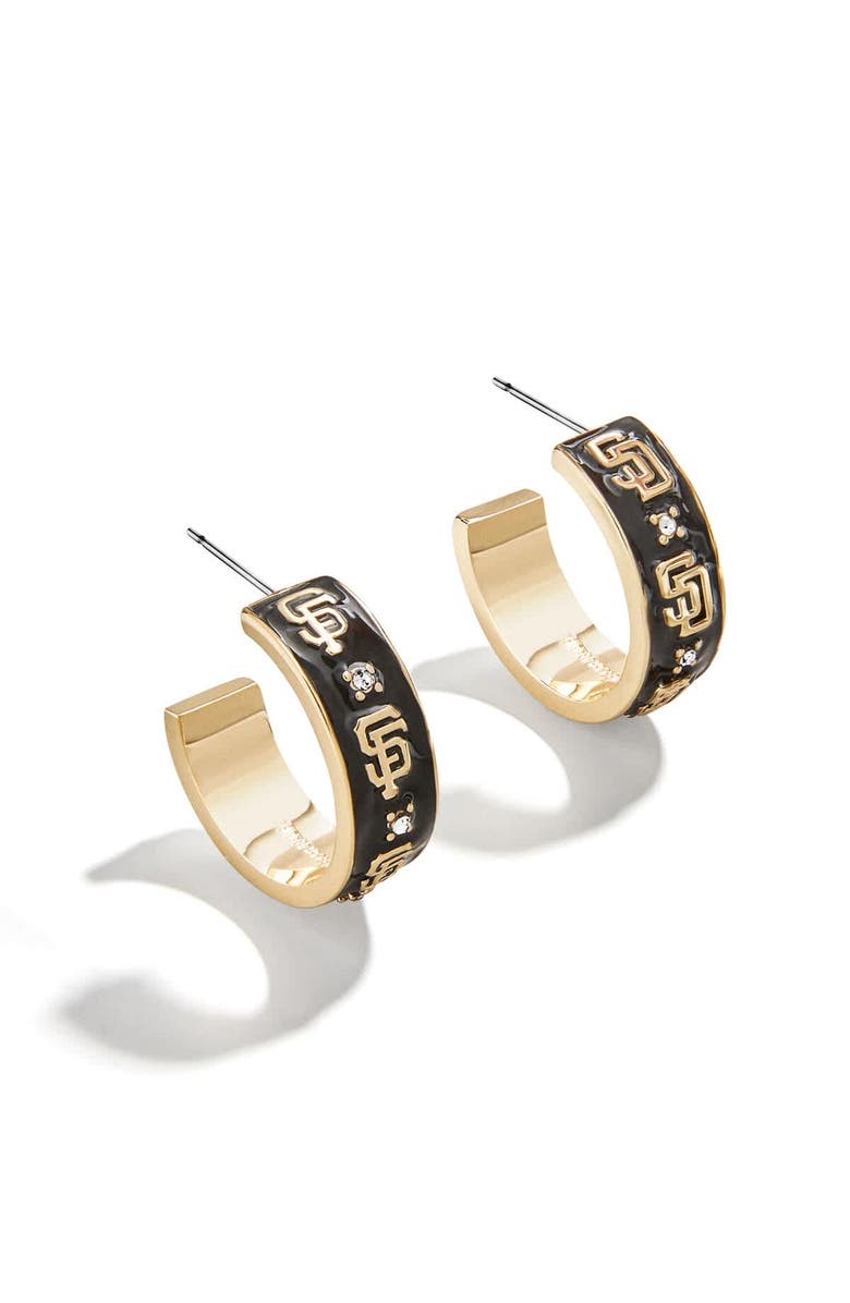 WEAR by Erin Andrews x BaubleBar San Francisco Giants Enamel Hoop Earrings, Main, color, Gold