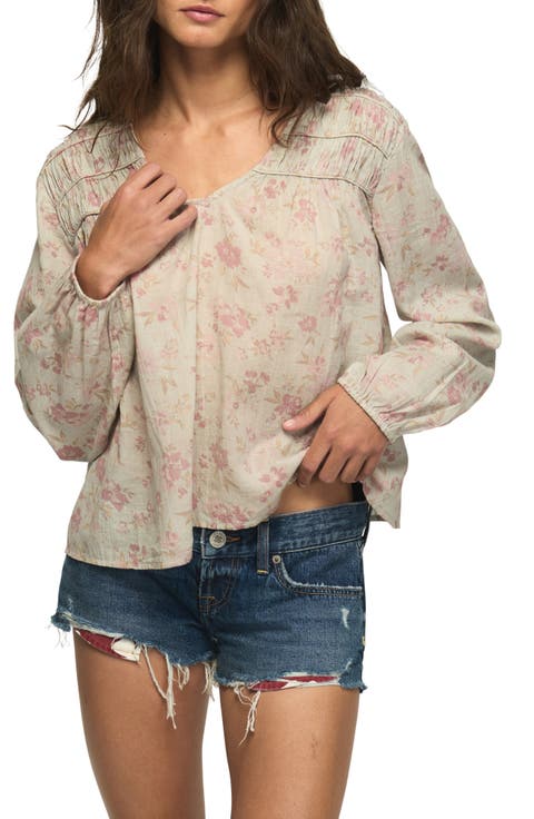 Long Sleeve Ruched Peasant Top