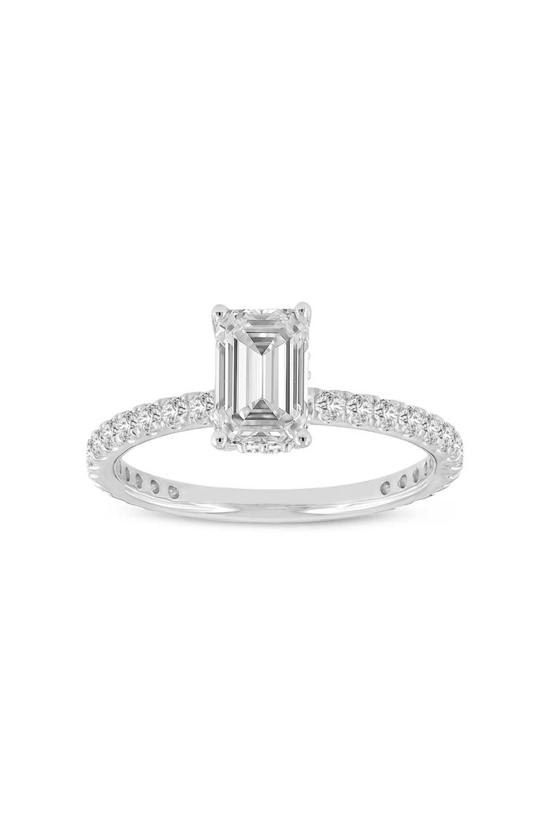 Fiora 14K White Gold Emerald Cut Lab Grown Diamond Hidden Halo Engagement Ring - 1.70 ctw, Main, color, 14K White Gold