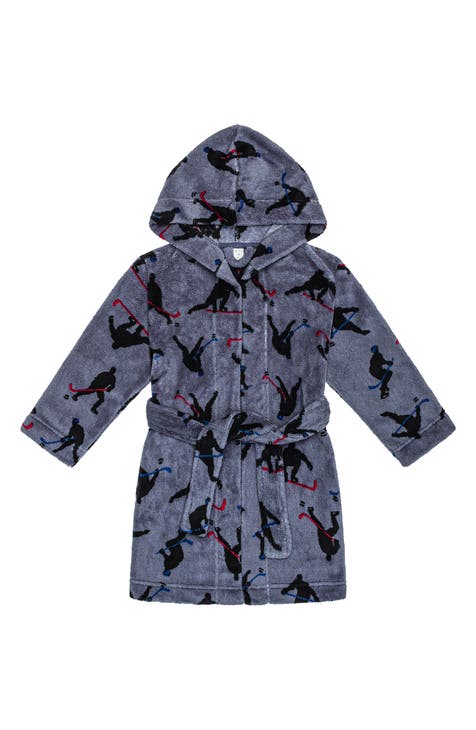 Hooded Hockey Print Knit Robe (Big Boy)