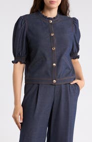 Gemma + Jane Ruffle Neck Puff Sleeve Top
