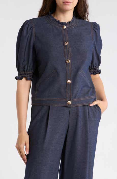 Gemma + Jane Ruffle Neck Puff Sleeve Top