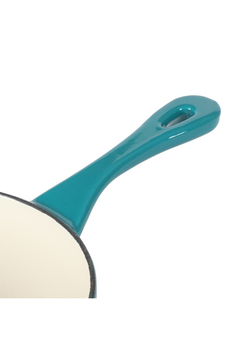Artisan 3 Quart Enameled Cast Iron Saucepan with Lid, Alternate, color, Teal and Silver