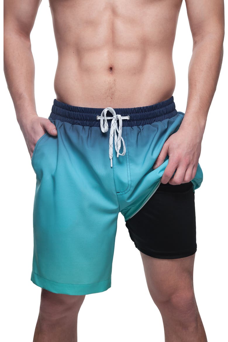 Compression Liner Stretch Swim Trunks UPF 50+, Main, color, Sea blue gradient