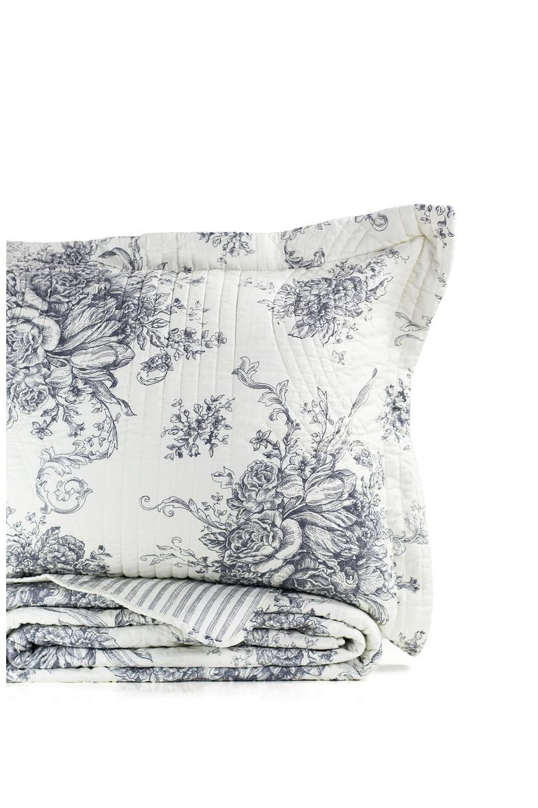 Toile & Stripe Reversible Cotton Quilt Set, Main, color, GREY