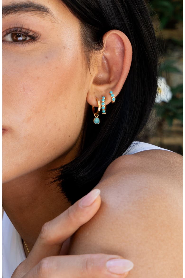 Medium Azure Turquoise Huggie Hoops, Alternate, color, Yellow Gold Vermeil