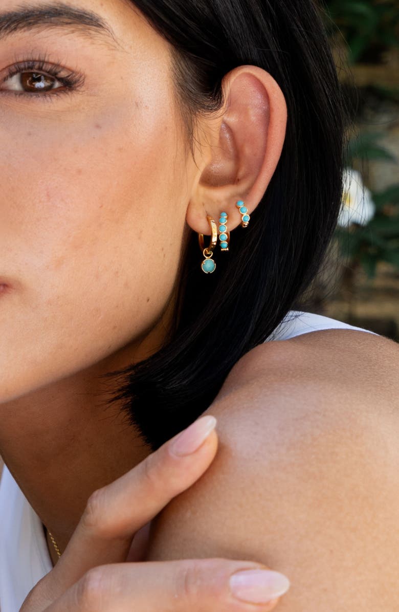 Dower & Hall Medium Azure Turquoise Huggie Hoops, Alternate, color, Yellow Gold Vermeil