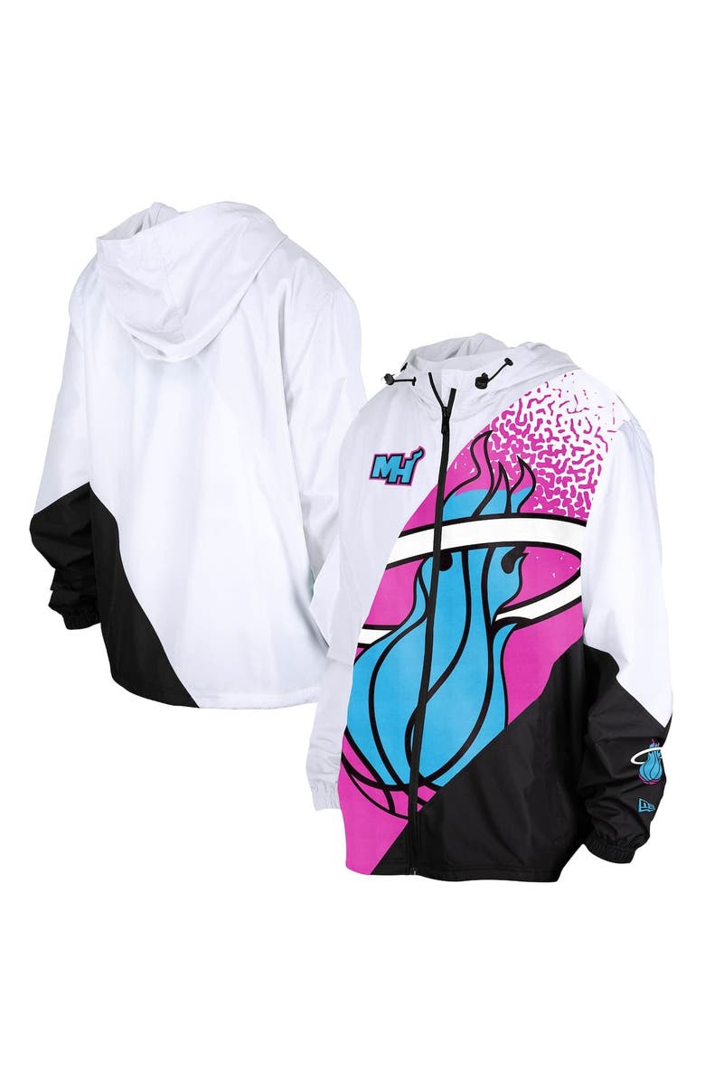 New Era Men's New Era  White Miami Heat 2024/25 City Edition Full-Zip Windbreaker Jacket, Main, color, 