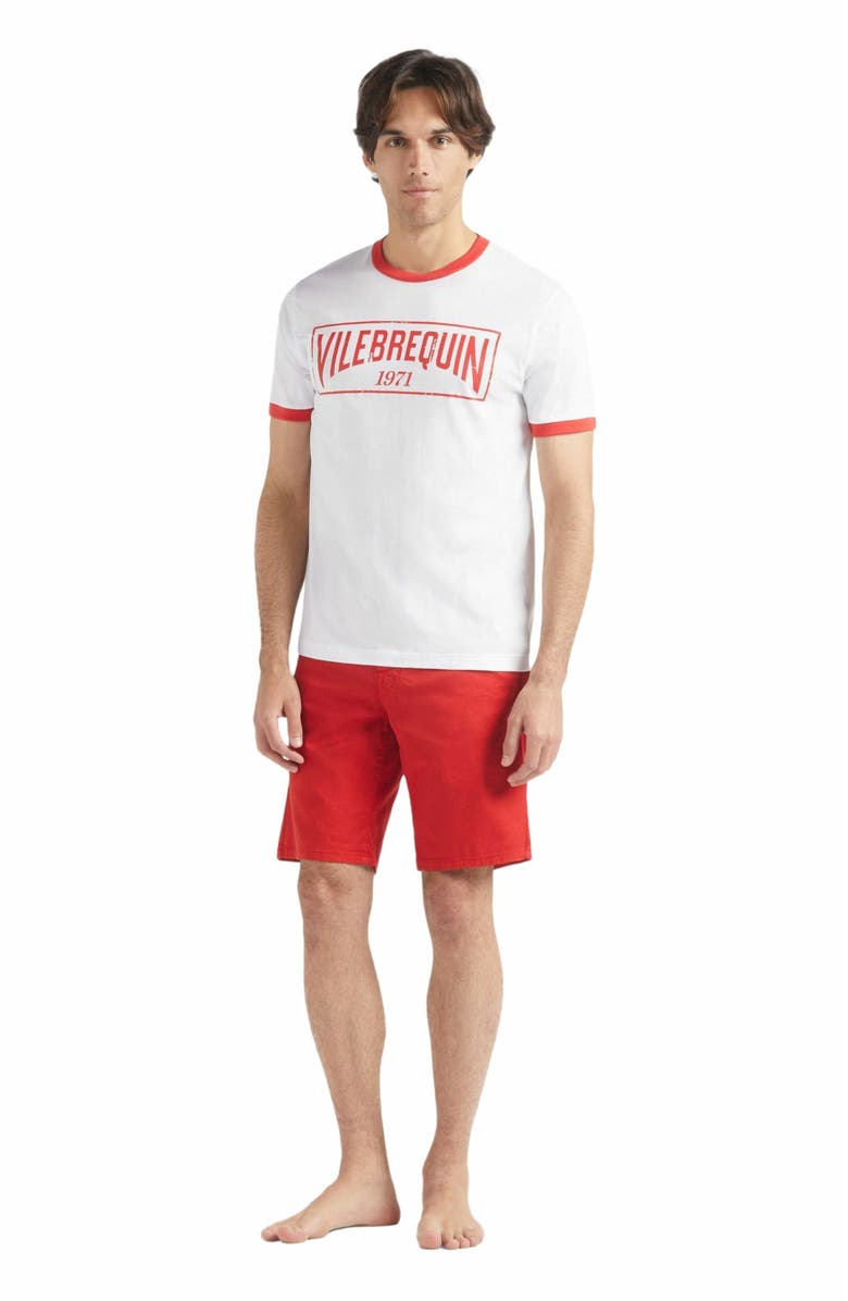 Vilebrequin Men's Bicolor Logo Light Jersey Cotton T-Shirt, Alternate, color, Coquelicot