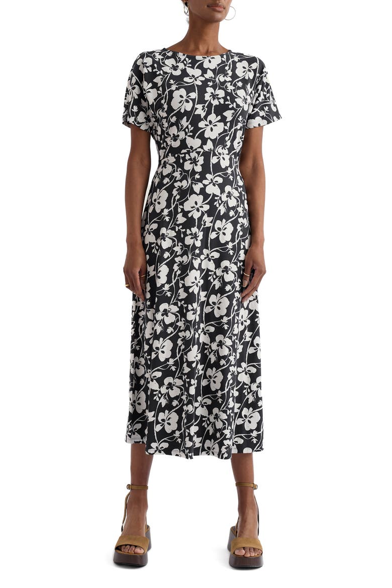 Mirva Floral Stretch Organic Cotton Jersey Midi Dress, Main, color, MALLOW VINE INKWELL