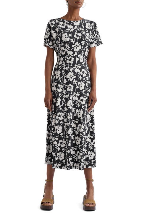 Mirva Floral Stretch Organic Cotton Jersey Midi Dress