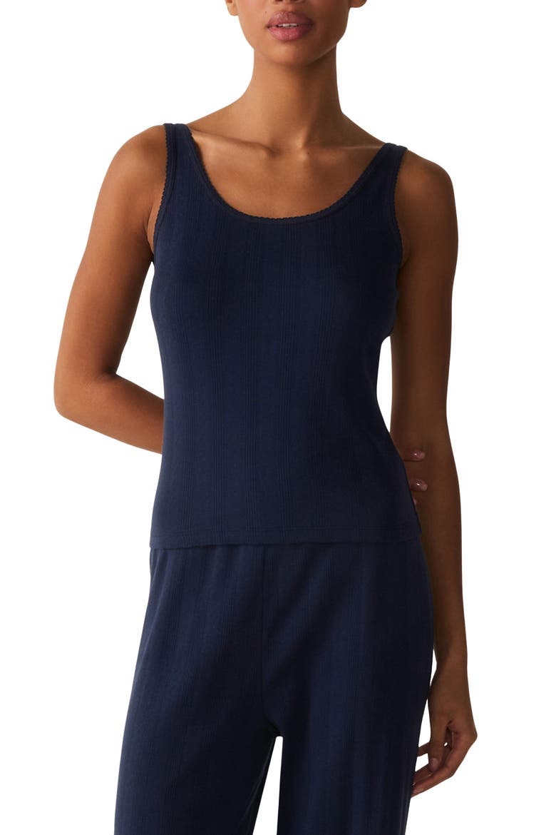 Pointelle Cotton Tank Top, Main, color, NAVY