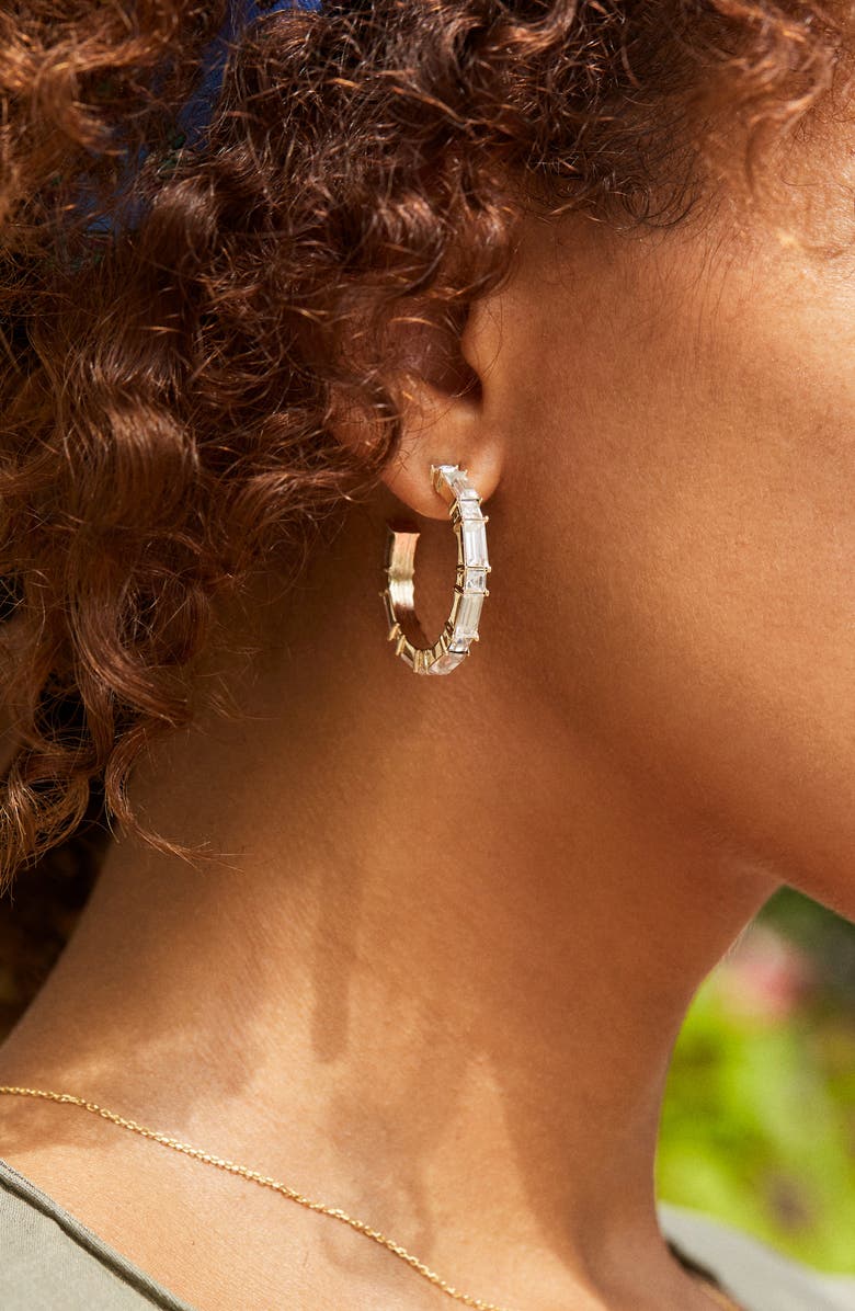 BaubleBar Rectangular Baguette Crystal Hoop Earrings, Alternate, color, 