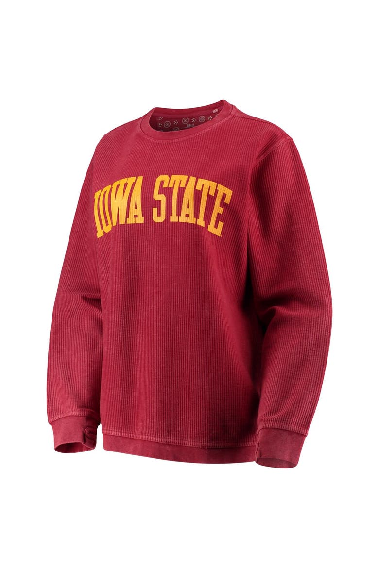 Women's Pressbox Cardinal Iowa State Cyclones Comfy Cord Vintage Wash Basic Arch Pullover Sweatshirt, Alternate, color, Cardinal
