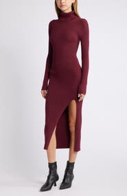 Open Edit Rib Long Sleeve Turtleneck Sweater Dress