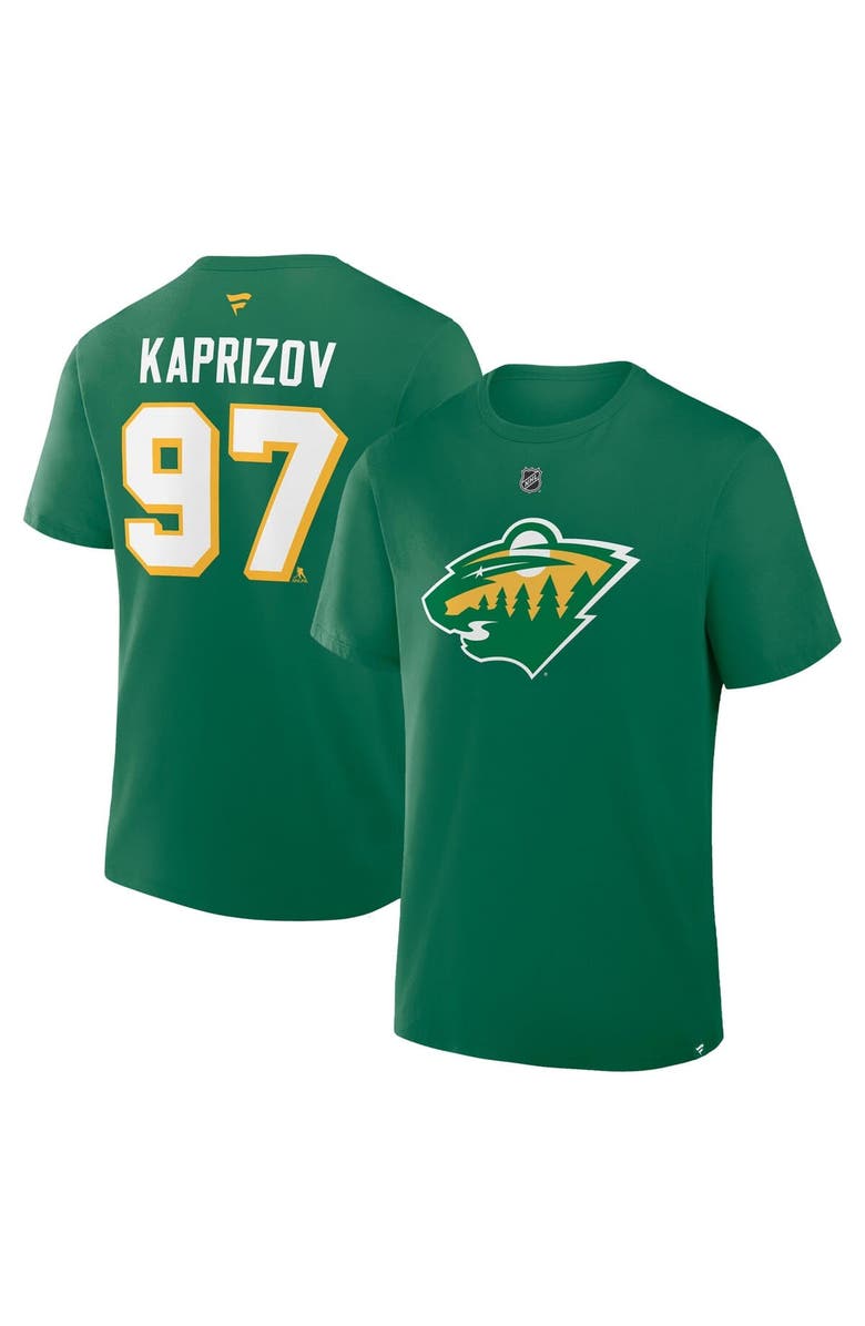 FANATICS Men's Fanatics Kirill Kaprizov Kelly Green Minnesota Wild Authentic Stack Name & Number T-Shirt, Main, color, Kelly Green