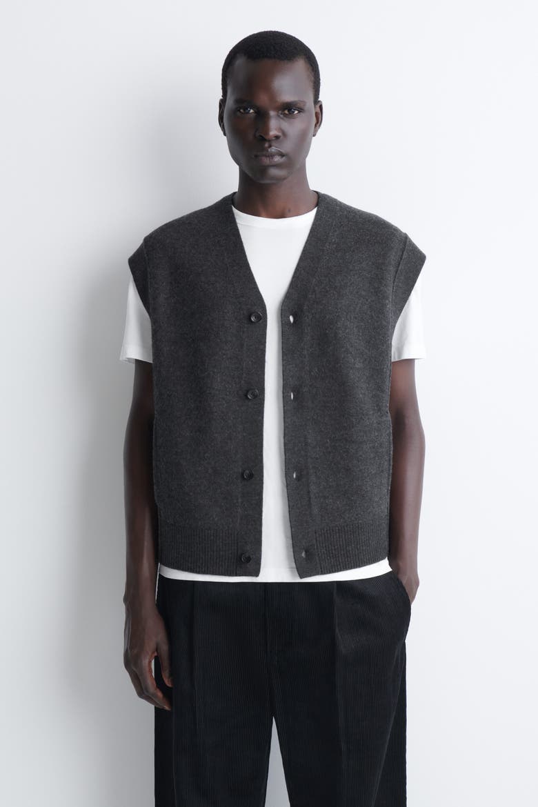 Buttoned Boiled-Wool Vest, Main, color, CHARCOAL MÉLANGE