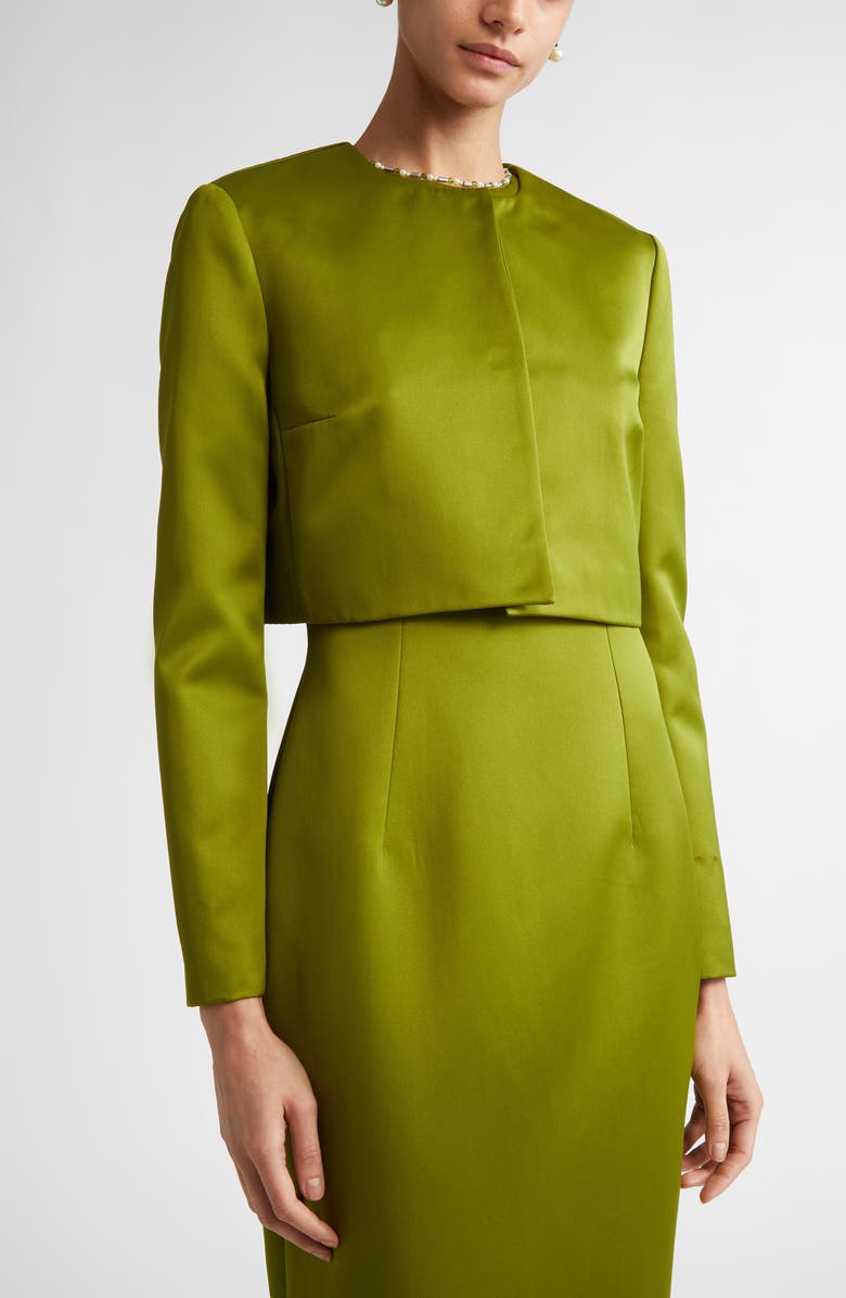 Emilia Wickstead Haydee Pleated Crop Satin Jacket, Alternate, color, 