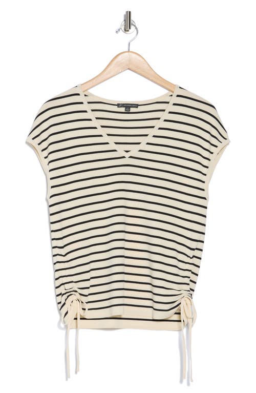 Adrianna Papell Stripe V-neck Cap Sleeve Side Tie Sweater Top In Silver