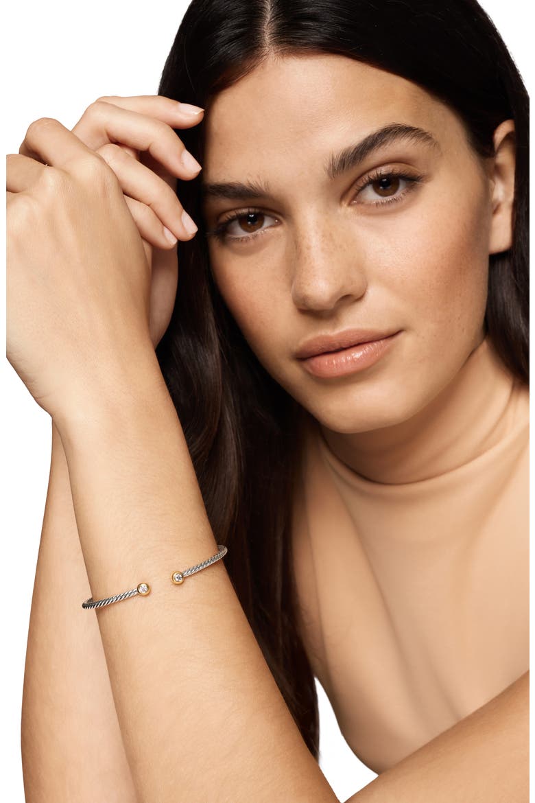 Micro Cable Flex Cuff Bracelet with Diamonds, Alternate, color, SILVER PAVE
