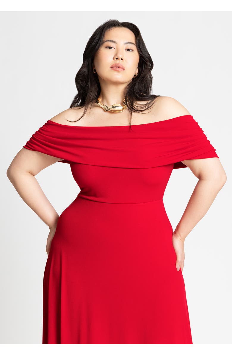 ELOQUII Off The Shoulder Maxi Dress, Alternate, color, Potting Soil