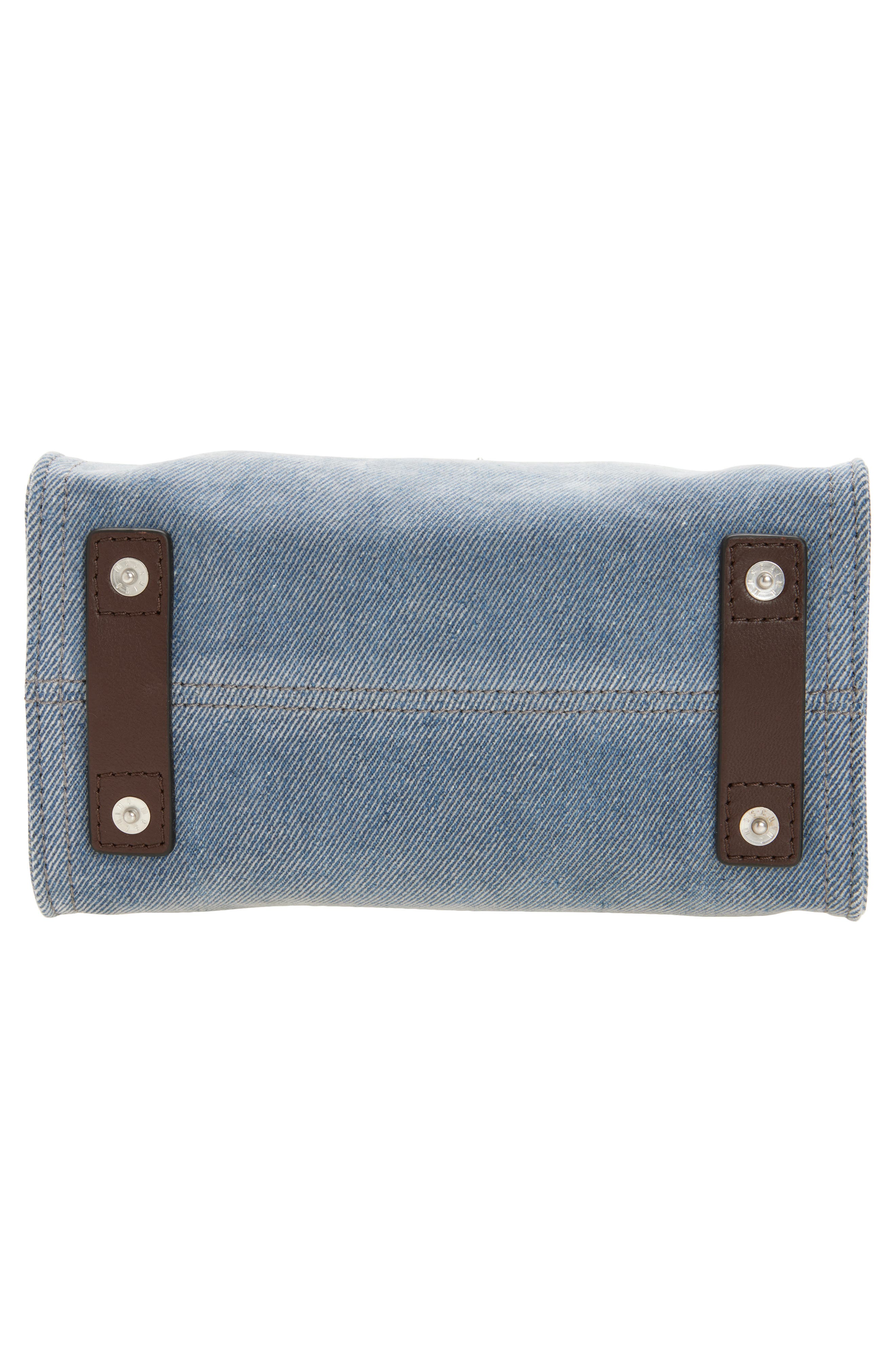 Moschino Tie Me Denim Handheld Bag, Alternate, color, Sky Blue/ Dark Brown