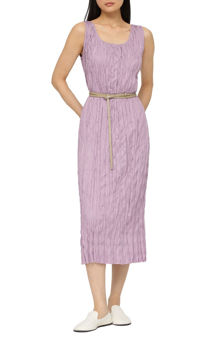 Lafayette 148 New York Plissé Sleeveless Belted Midi Dress, Alternate, color, Lavender Tint Melange